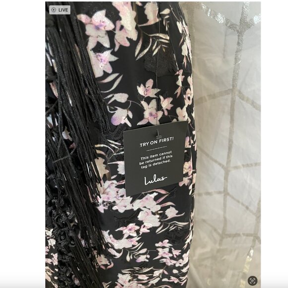 NWT Lulu's Black Floral Print Halter Neck Fringe Midi Dress - Picture 6 of 6